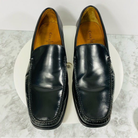 Cole Haan Leather Oxford Loafers Mens 10.5M Black Square Toe Comfort Slip On - Picture 2 of 7